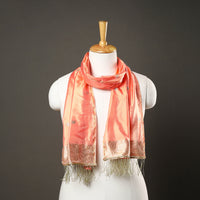 Peach - Brocade Handloom Pure Silk Banarasi Stole with Tassels 11