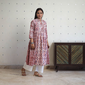 Buy Brown Cotton Flared Batik Print Kurta
