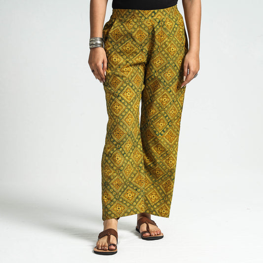 Yellow - Ajrakh Block Printed Cotton Elasticated Pant
