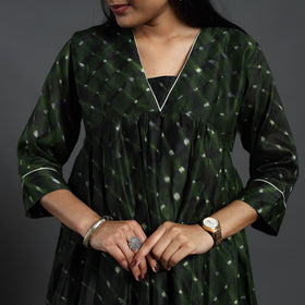 Green - Chanderi Silk Tie-Dye Flared Leheriya Kurta 13