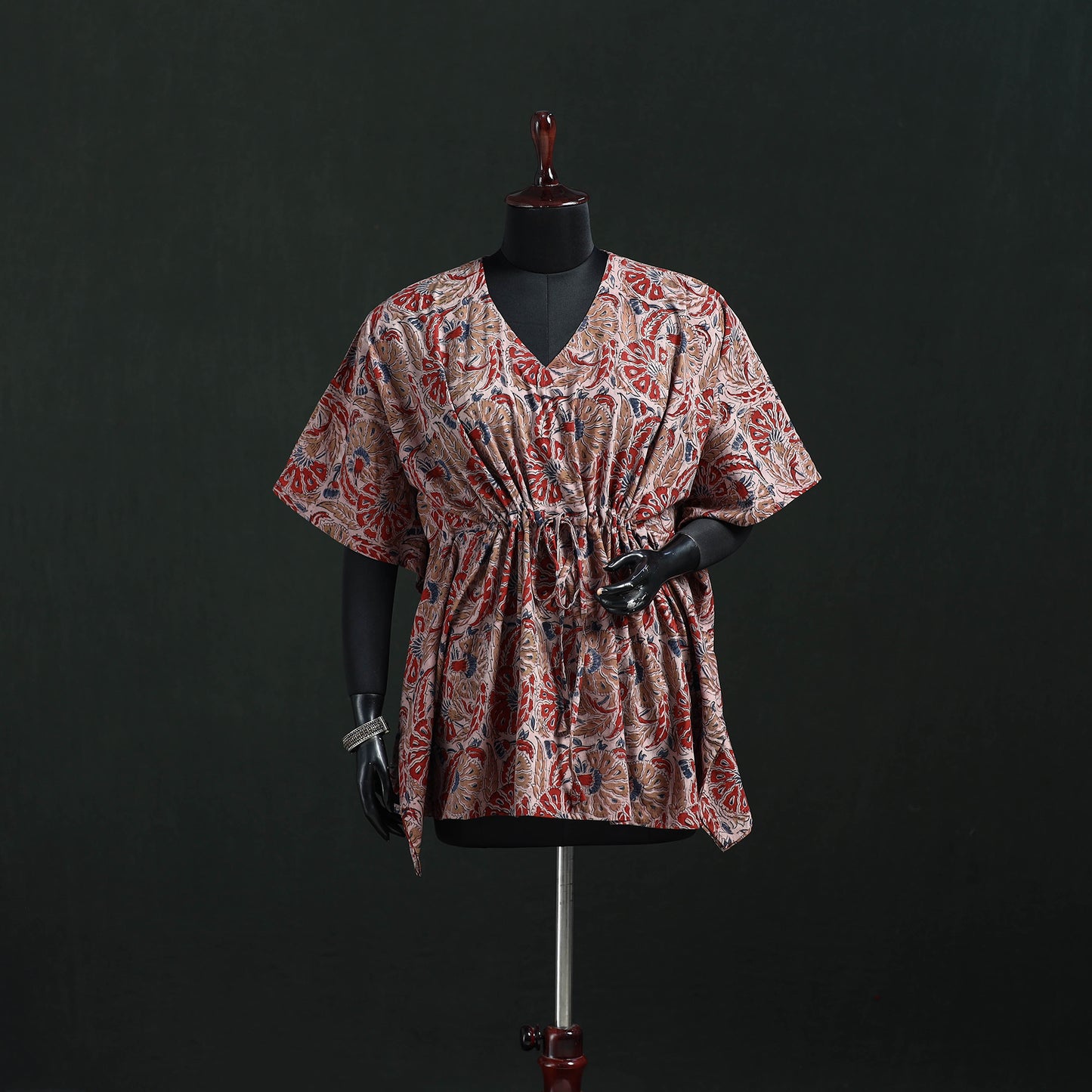 Peach - Kalamkari Hand Block Print Natural Dyed Cotton Kaftan (Short) 27