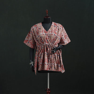 Peach - Kalamkari Hand Block Print Natural Dyed Cotton Kaftan (Short) 27