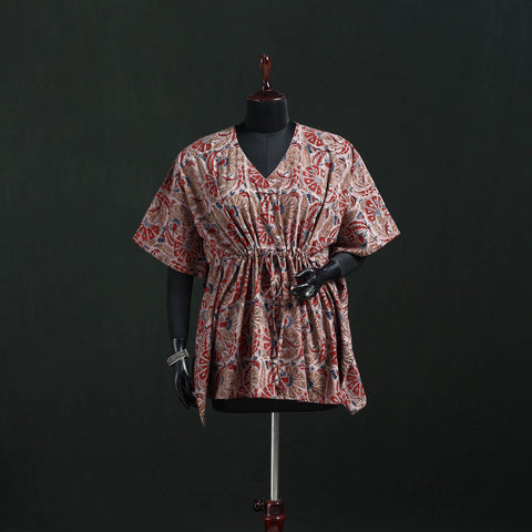 Peach - Kalamkari Hand Block Print Natural Dyed Cotton Kaftan (Short) 27