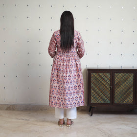 Buy Brown Cotton Flared Batik Print Kurta