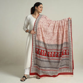  Red Block Printed Natural Dyed Cotton Bagh Dupatta