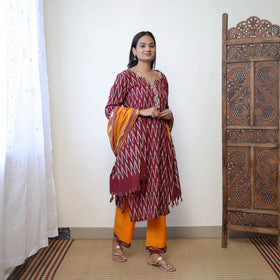 Maroon - Handloom Cotton Pochampally Ikat Kurta Set 19