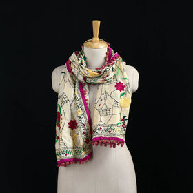 Ranihati Chanderi Silk Hand Embroidered Stole with Pom Pom 217
