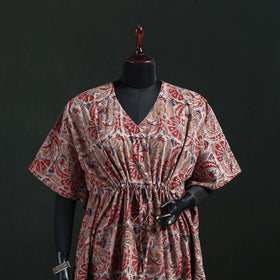 Peach - Kalamkari Hand Block Print Natural Dyed Cotton Kaftan (Short) 27