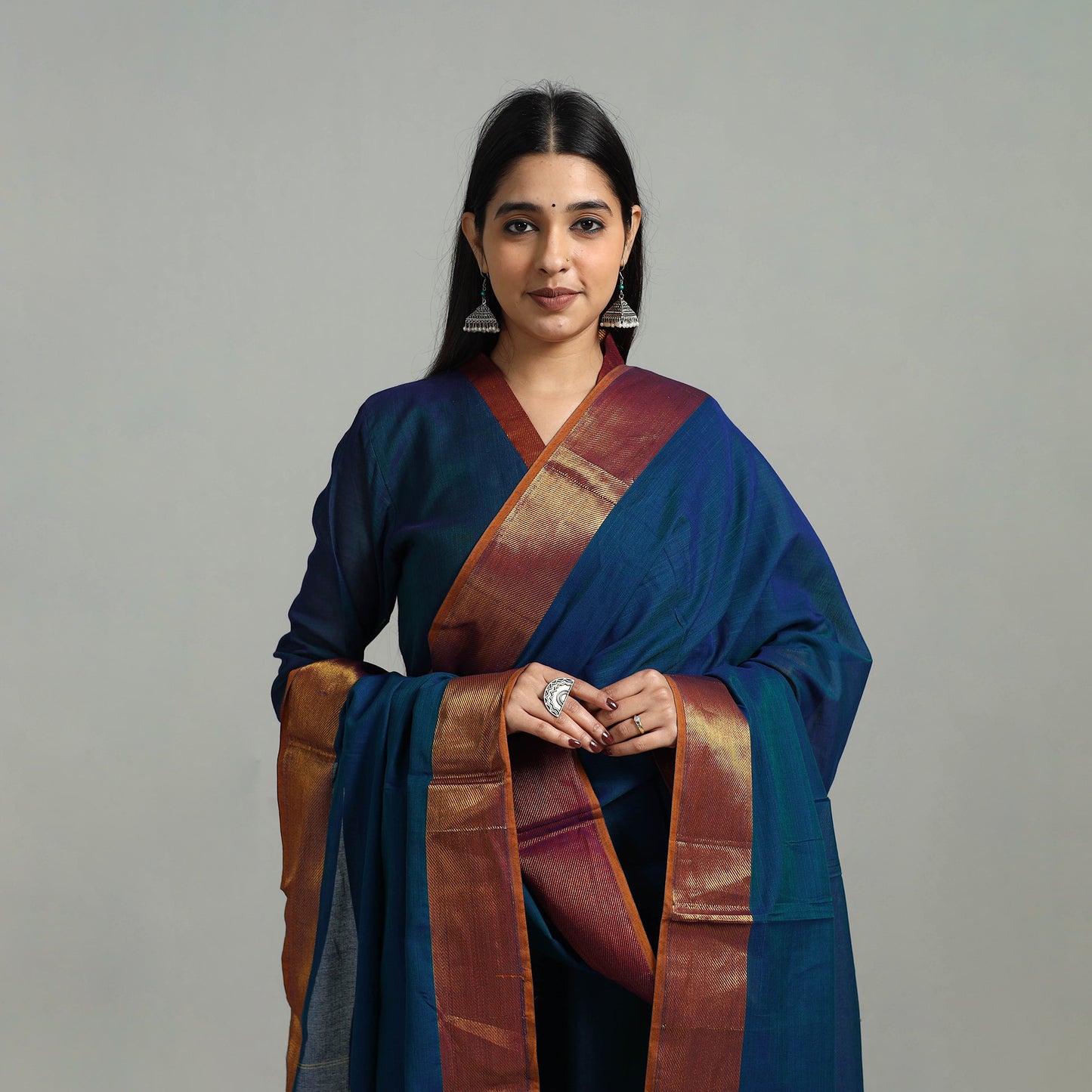 Blue - Cotton Dharwad Kurta Set with Palazzo & Dupatta 09