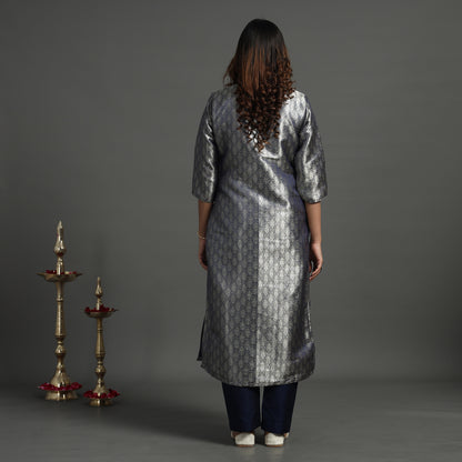 Navy Blue - Elegant Banarasi Brocade Silk Kurta with Pant Set