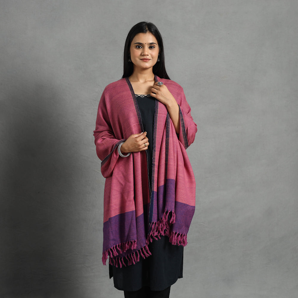 Pink - Kumaun Handwoven Pure Merino Wool Shawl for Women 16