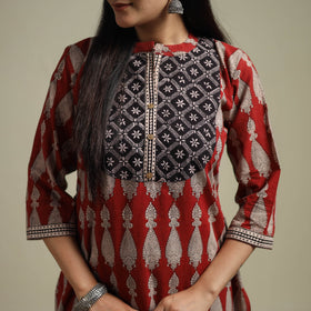 Red - Bagh Hand Block Print Natural Dyed Cotton Straight Kurta for women 03