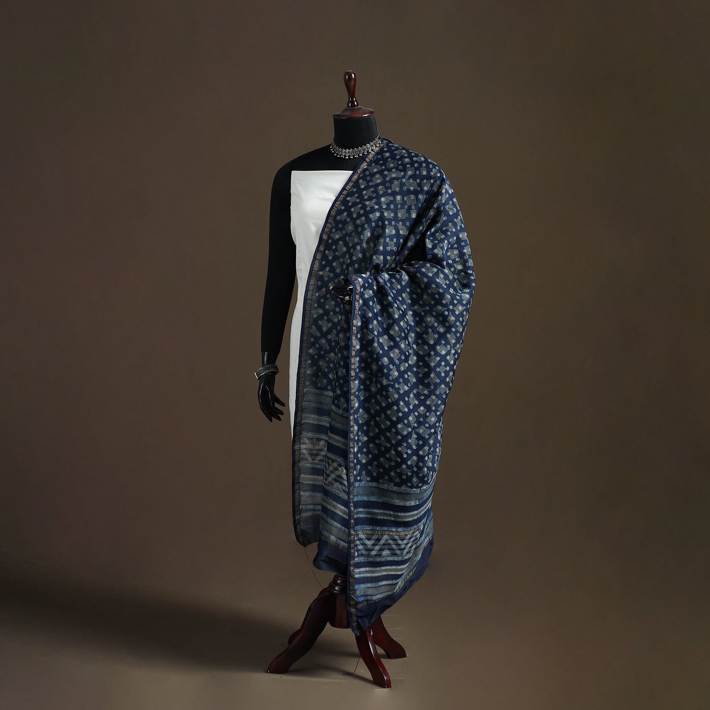 Akola Dabu Hand Block Print Chanderi Silk Handloom Dupatta 13