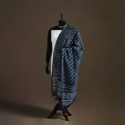 Akola Dabu Hand Block Print Chanderi Silk Handloom Dupatta 13
