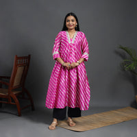 Chanderi Silk A-Line Lacework Tie-Dye Leheriya Kurta 06