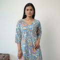 Buy Blue Sanganeri Block Printed Mul Cotton A-Line Kurta for Women