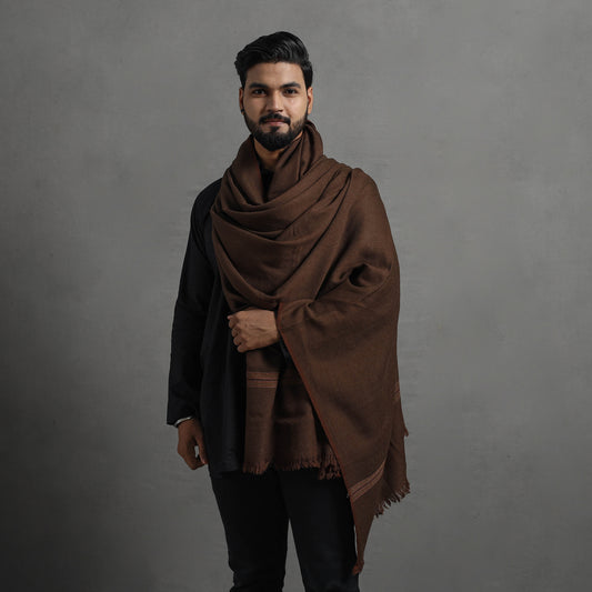 Brown - Kumaun Handwoven Pure Merino Wool Shawl for Men 04