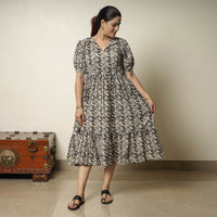 Beige - Bagru Block Printed Cotton Tiered Dress 14