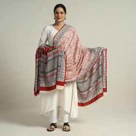  Red Block Printed Natural Dyed Cotton Bagh Dupatta