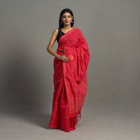 Red - Flower of Life Zari Jamdani Cotton Handloom Saree 47