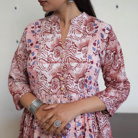 Buy Brown Cotton Flared Batik Print Kurta