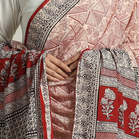  Red Block Printed Natural Dyed Cotton Bagh Dupatta