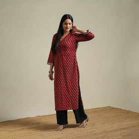 Red - Bagh Hand Block Print Natural Dyed Cotton Straight Kurta for women 05