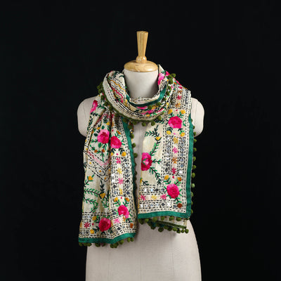 Ranihati Chanderi Silk Hand Embroidered Stole with Pom Pom 220