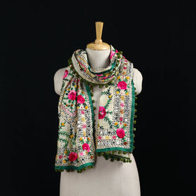 Ranihati Chanderi Silk Hand Embroidered Stole with Pom Pom 220