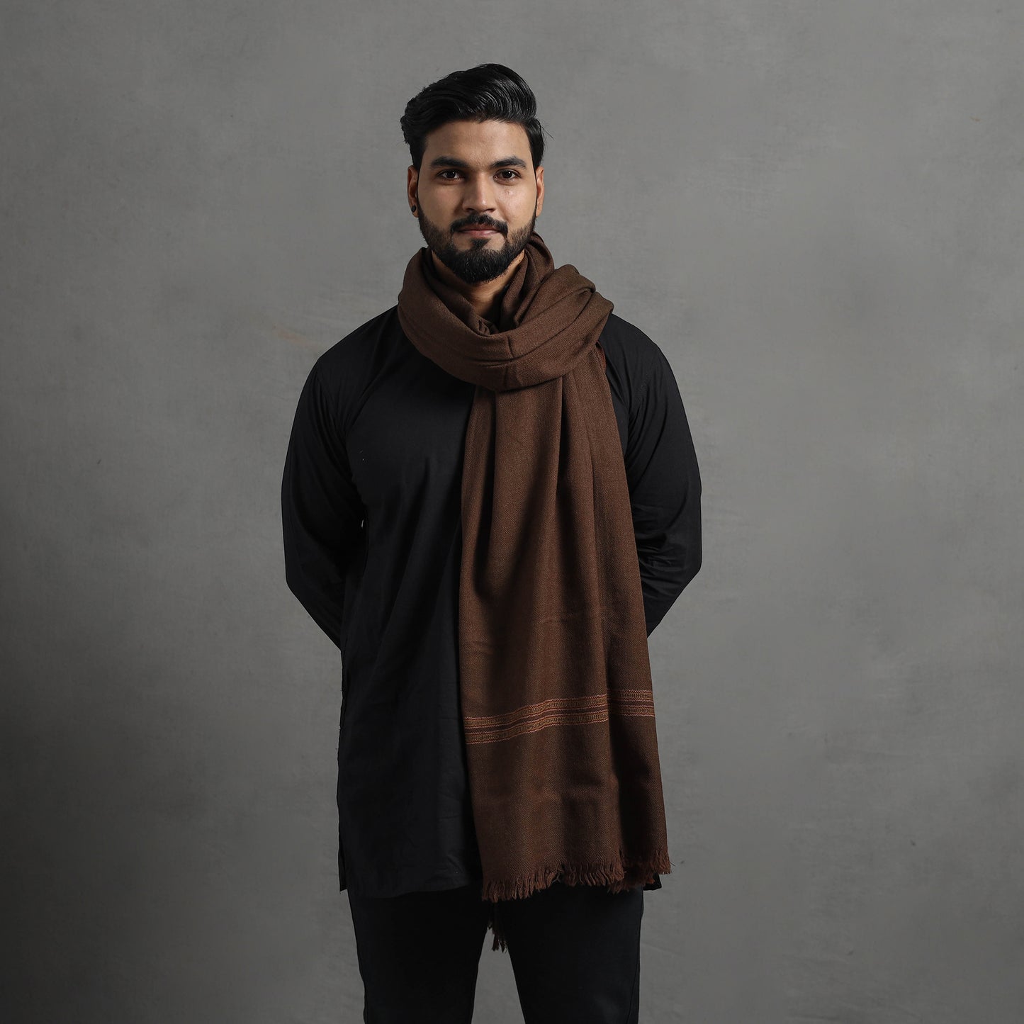 Brown - Kumaun Handwoven Pure Merino Wool Shawl for Men 04