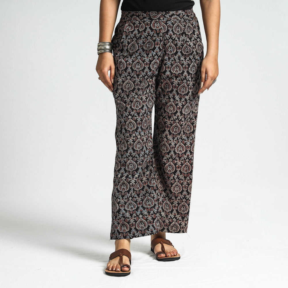 Black - Ajrakh Block Printed Cotton Elasticated Pant