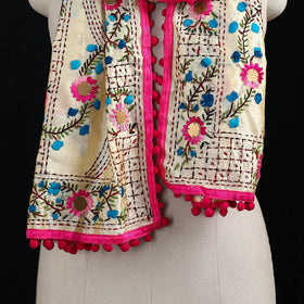 Ranihati Chanderi Silk Hand Embroidered Stole with Pom Pom 221