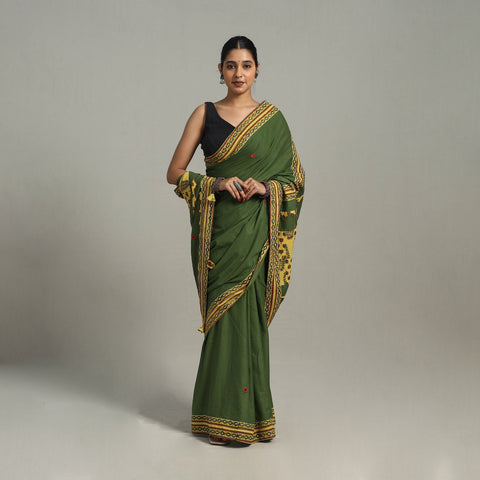 Green - Applique Patchwork Mul Cotton Tagai Ajrakh Saree 08