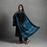 Blue - Kutch Mirror Work Handwoven Bandhani Bagida Woolen Shawl 09