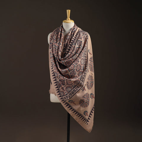 Merino Wool Natural Dyed Handwoven Hand Block Ajrakh Print Shawl 02
