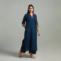 Blue - Cotton Dharwad Kurta Set with Palazzo & Dupatta 09