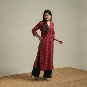 Red - Bagh Hand Block Print Natural Dyed Cotton Straight Kurta for women 05