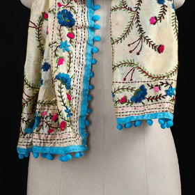 Ranihati Chanderi Silk Hand Embroidered Stole with Pom Pom 222