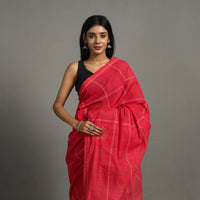 Red - Flower of Life Zari Jamdani Cotton Handloom Saree 47