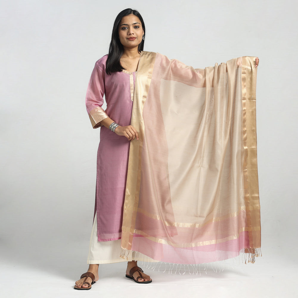 Purple -Traditional Maheshwari Handloom Silk Cotton Kurta with Dupatta Set