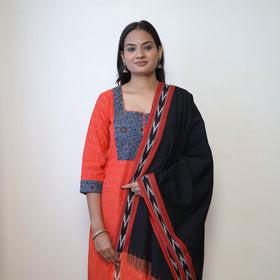Orange - Handloom Cotton Pochampally Ikat Kurta Set 07