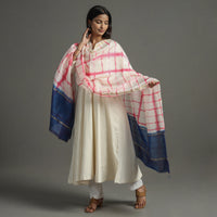 Pink - Shibori Tie-Dye Handloom Chanderi Silk Dupatta with Zari Border 61