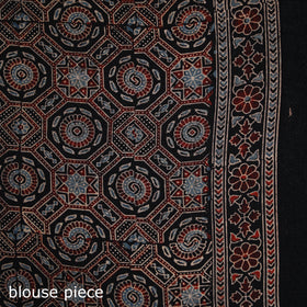 Ajrakh Hand Block Print Natural Dyed Handloom Thread Border Cotton Saree 19