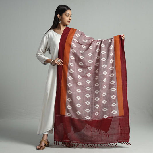 Maroon - Pochampally Ikat Handloom Cotton Dupatta with Tassels 03