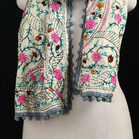 Ranihati Chanderi Silk Hand Embroidered Stole with Pom Pom 223