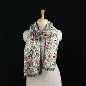 Ranihati Chanderi Silk Hand Embroidered Stole with Pom Pom 223