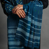 Blue - Kutch Mirror Work Handwoven Bandhani Bagida Woolen Shawl 09