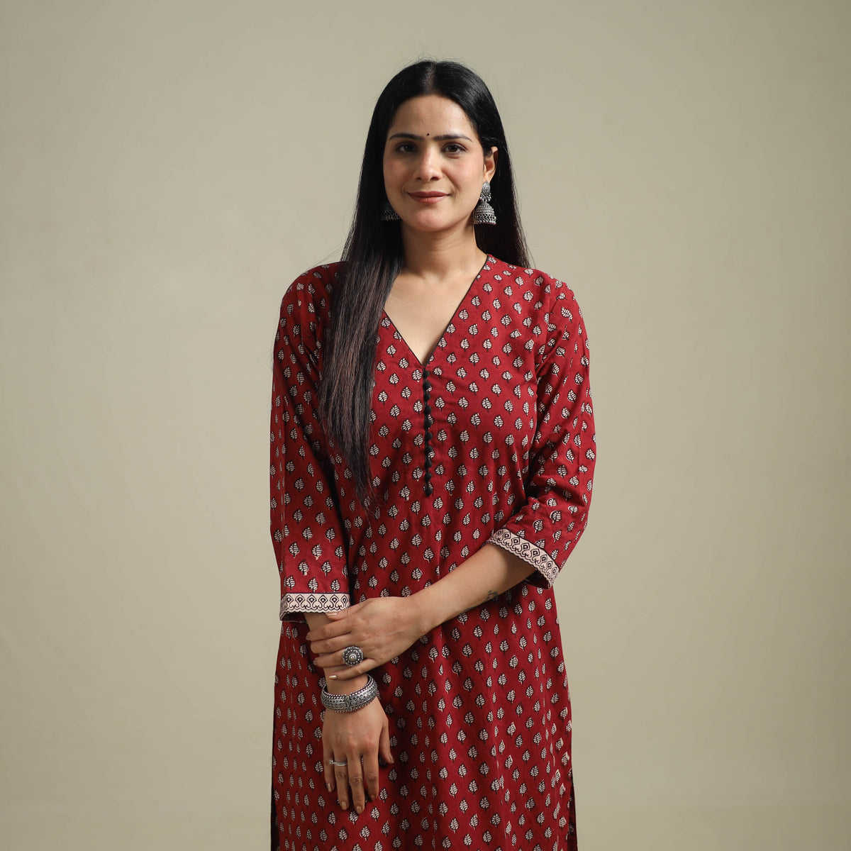Red - Bagh Hand Block Print Natural Dyed Cotton Straight Kurta for women 05