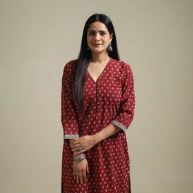 Red - Bagh Hand Block Print Natural Dyed Cotton Straight Kurta for women 05