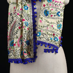 Ranihati Chanderi Silk Hand Embroidered Stole with Pom Pom 224